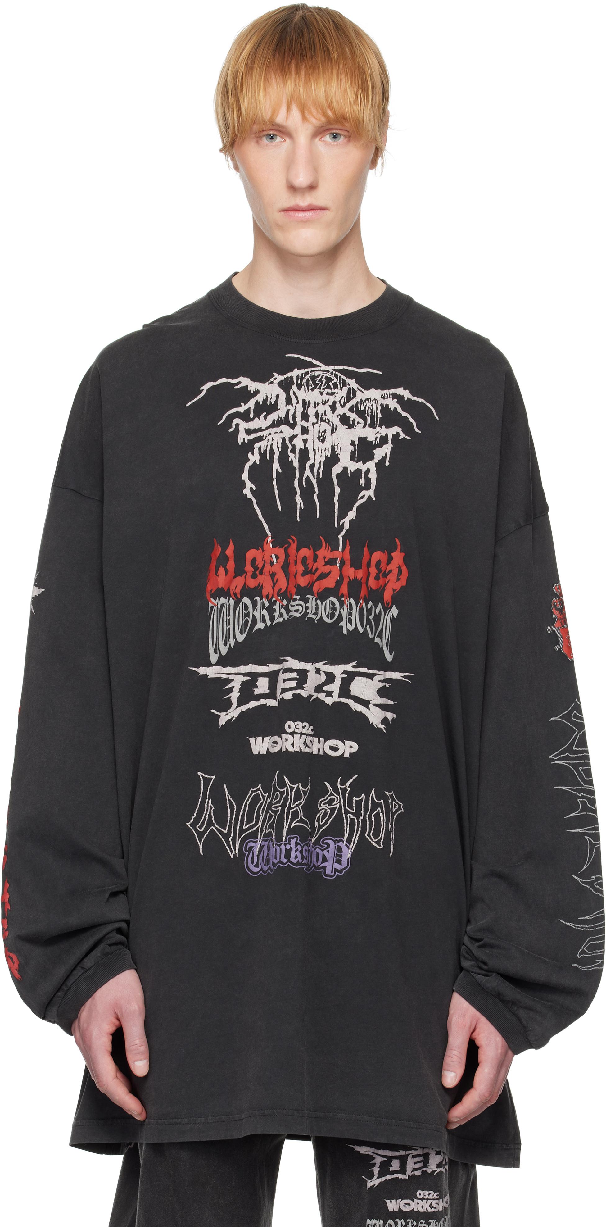 【おすすめ！】032c ブラック Nerve Shatter 長袖Tシャツ NERVE SHATTER