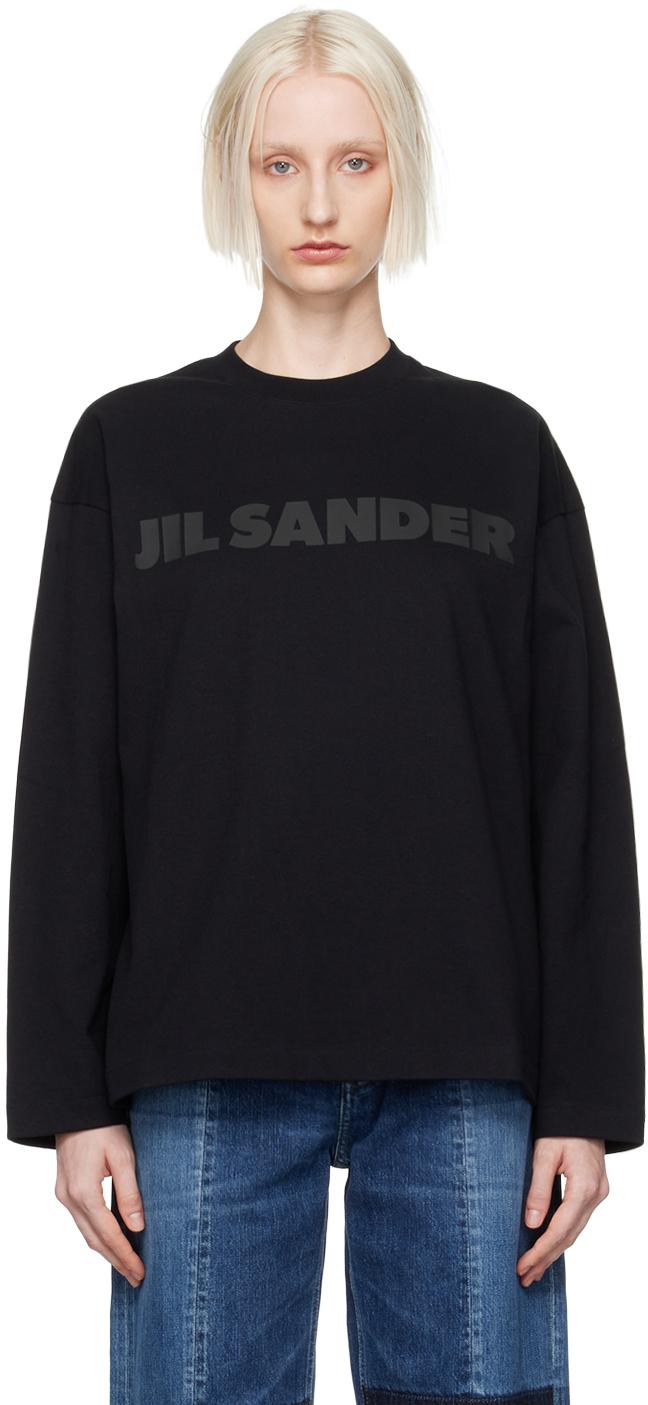 Jil Sander レディース ブラック ロゴプリント 長袖tシャツ トップス
