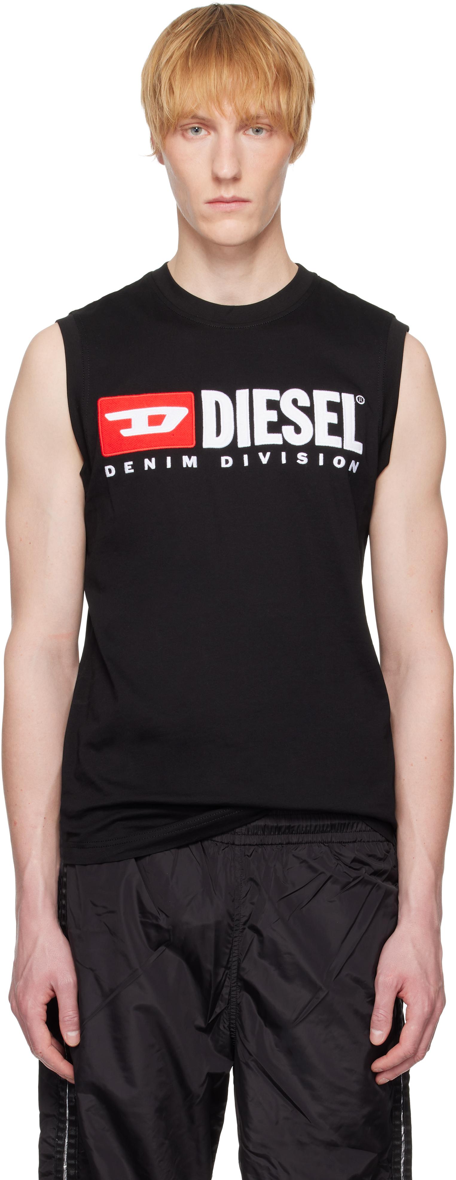 新品【DIESEL】T Lifty D ノースリーブTシャツ ロゴ クルーネック T-LIFTY-D Tank top with mini D logo patch｜ブラック｜メンズ