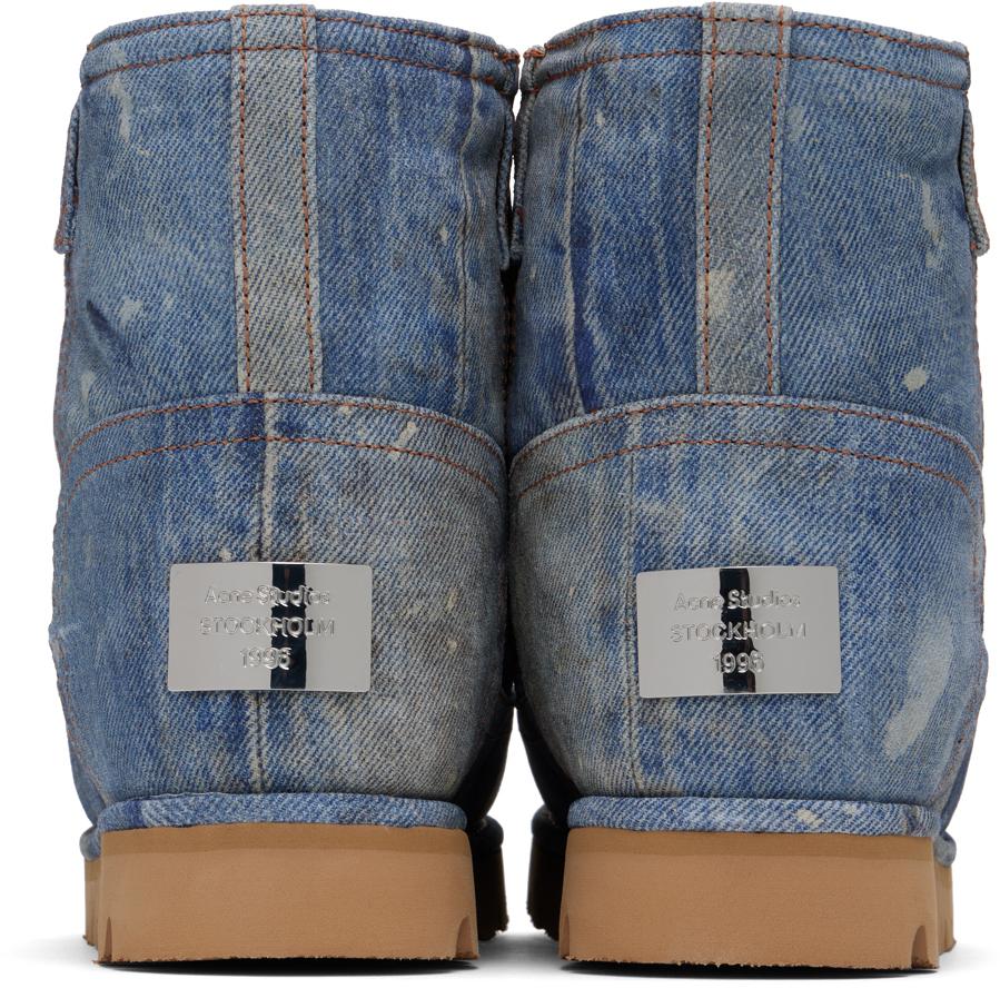 Acne Studios レディース ブルー Batter Print Denim ショートブーツ 