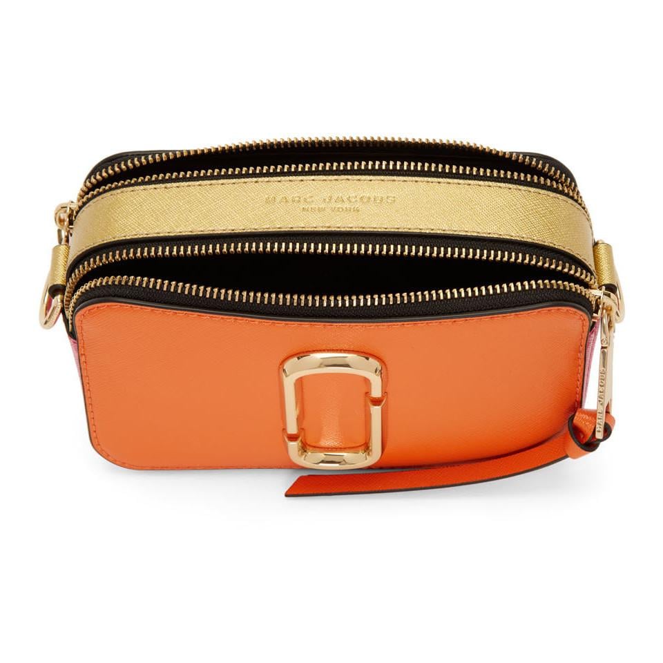 Marc Jacobs Snapshot Saffiano Leather Shoulder Bag in Orange