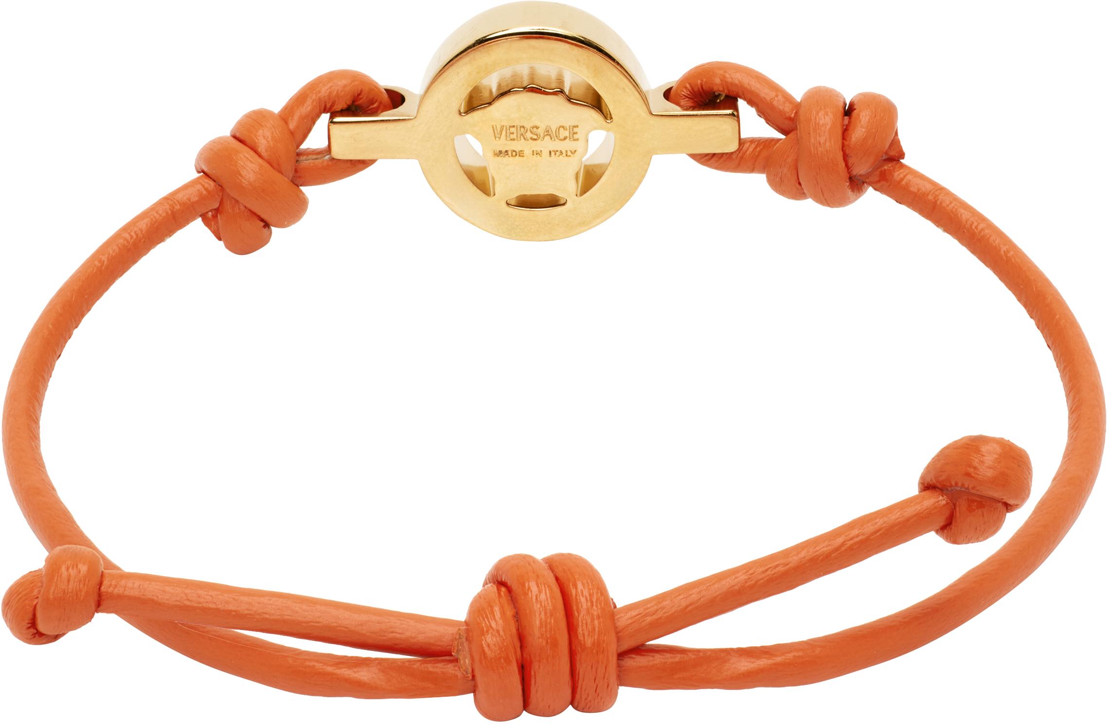 メンズ Versace オレンジ メドゥーサ '95 レザーブレスレット