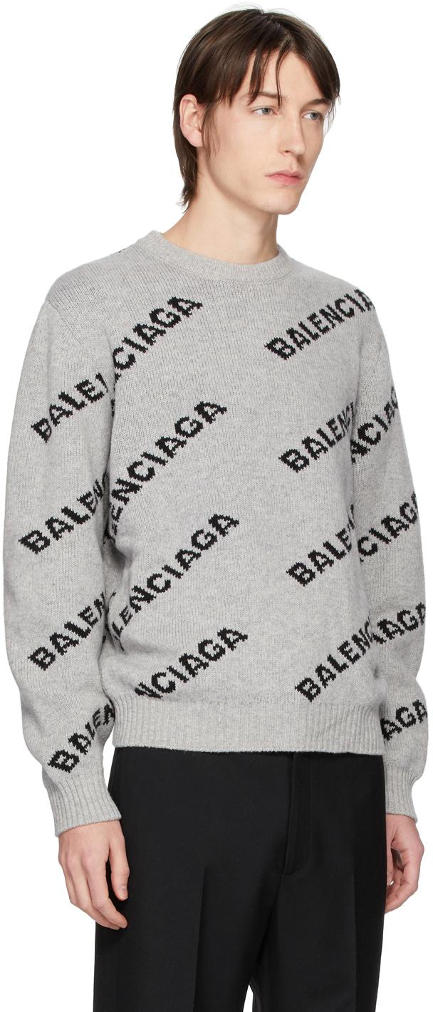 Balenciaga Wool Grey All Over Logo Sweater in Gray for Men - Lyst