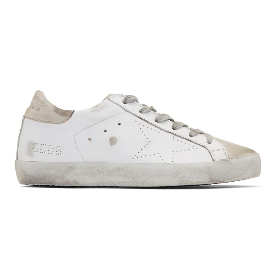 Golden Goose White & Grey Perforated Superstar Sneakers | Lyst