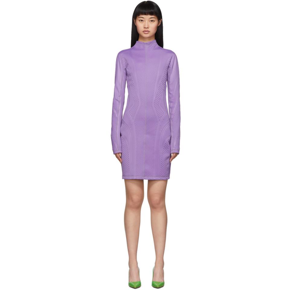 Mugler Purple Scuba Turtleneck Dress - Lyst