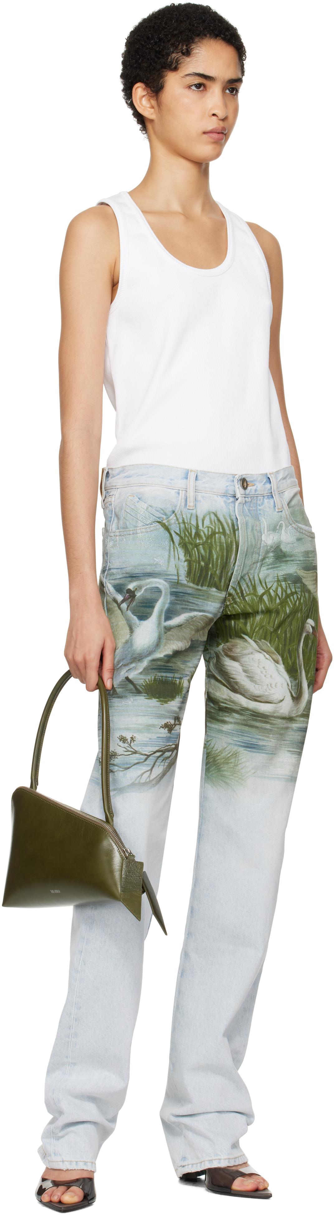 【関税込み】The Attico ブルー Swan Print ジーンズ Blue Swan Print Jeans by The Attico on Sale