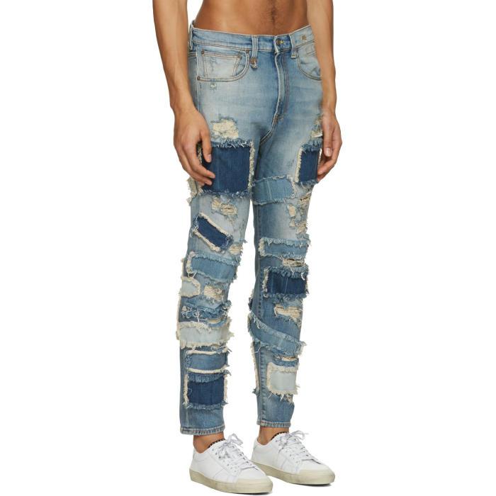 R13 Denim Blue Patchwork Drop Jeans for Men | Lyst