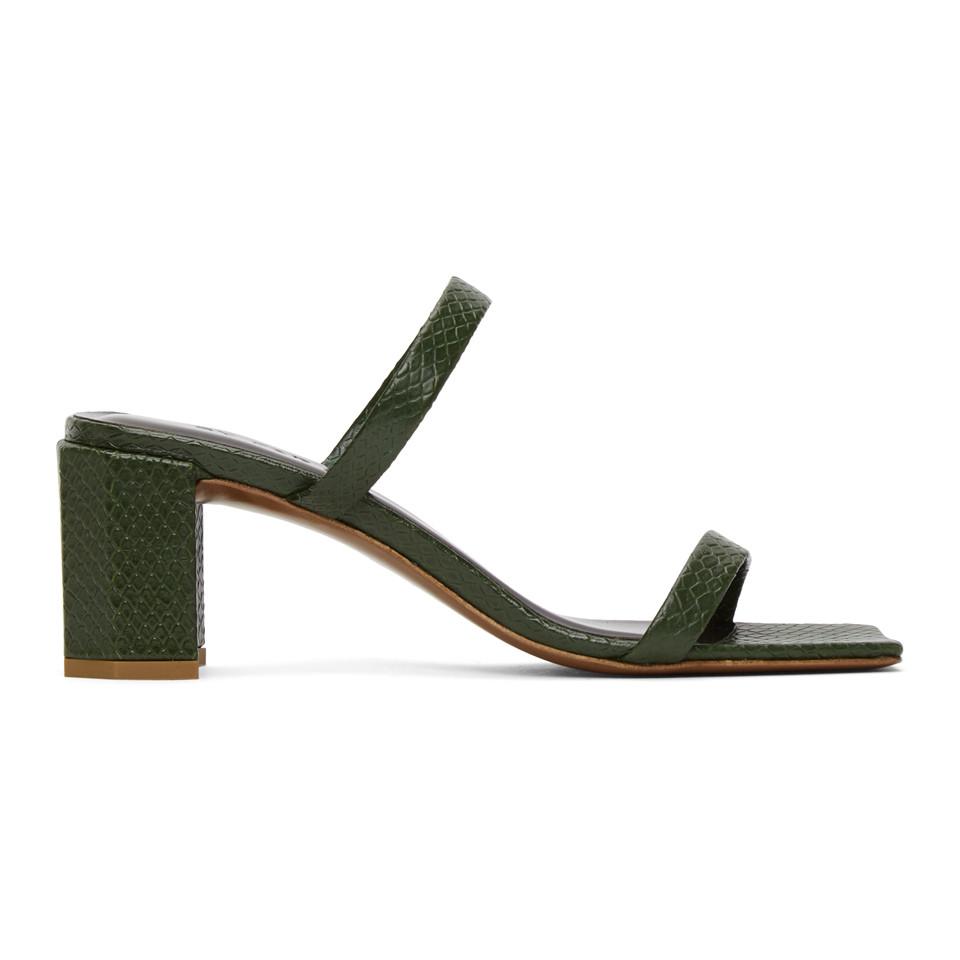 BY FAR Green Croc Tanya Heeled Sandals Lyst