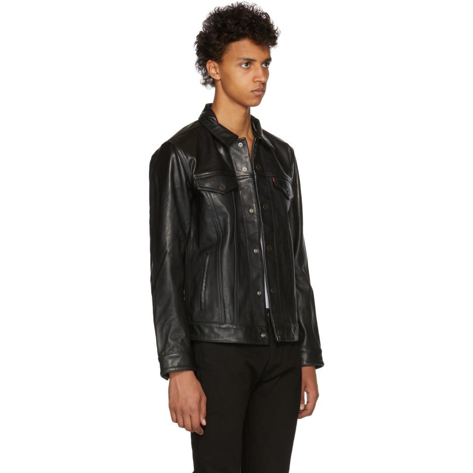 black leather trucker jacket