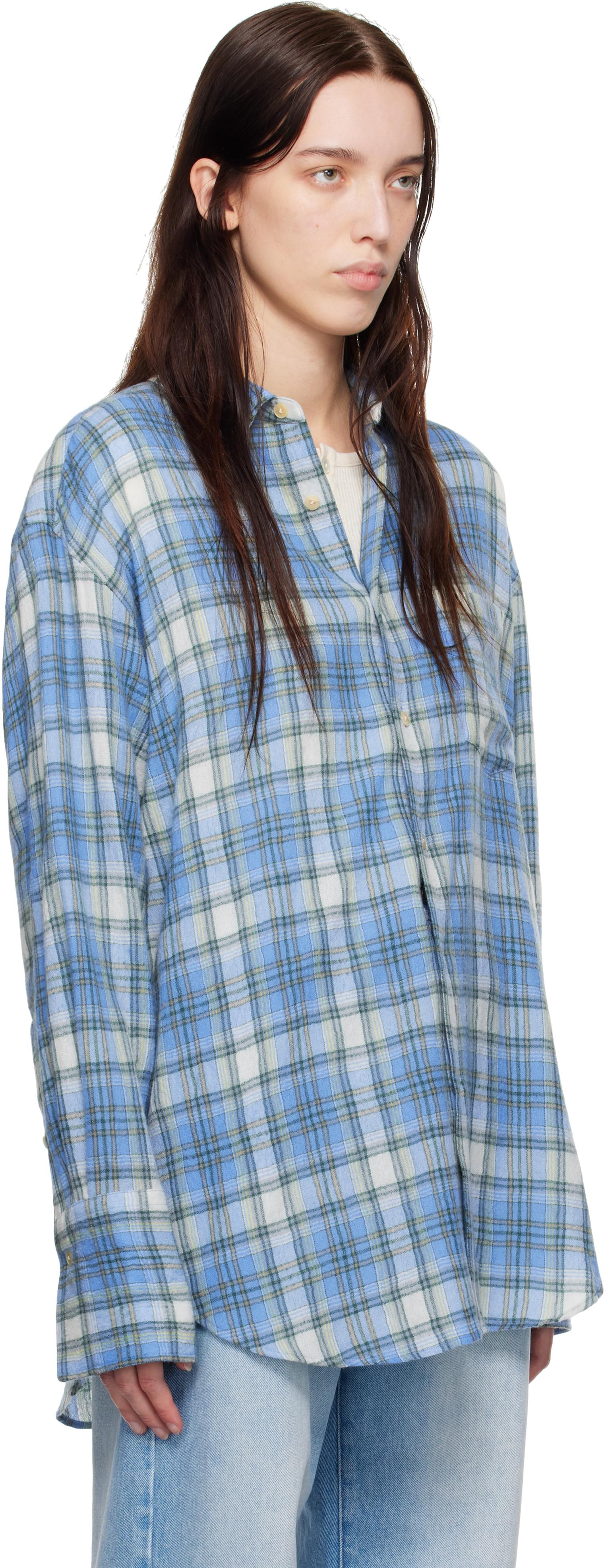 AURALEE Airy Wool Check Shirt in Blue | Lyst