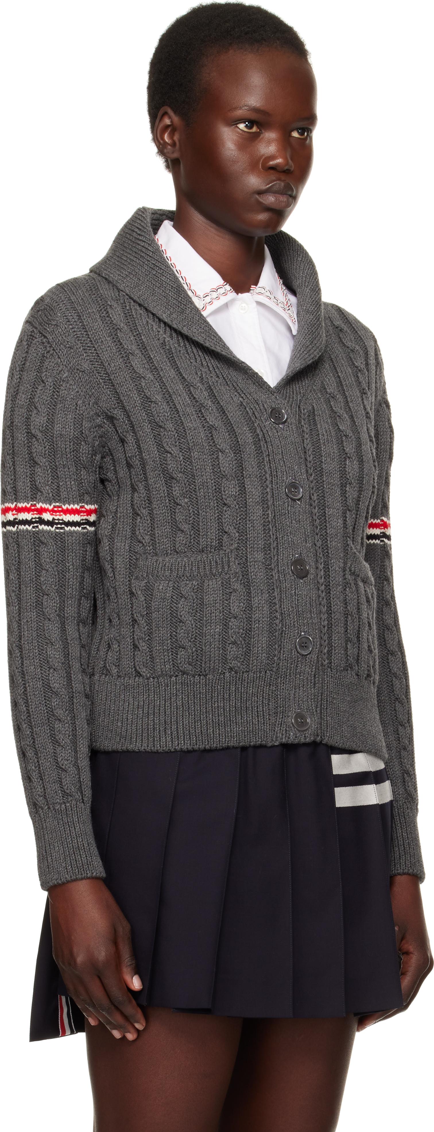 Thom Browne レディース ブラック グレー Armband ウール カーディガン 