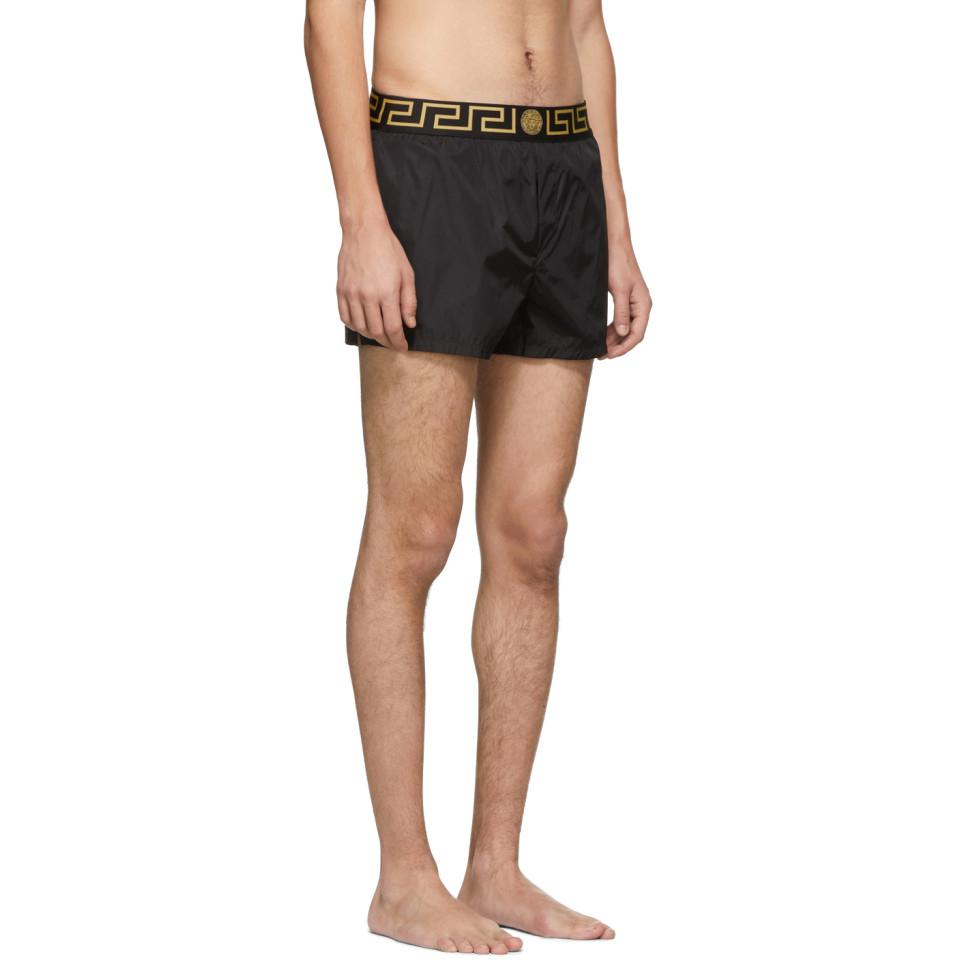 Versace Black Greca Border Swim Shorts for Men | Lyst