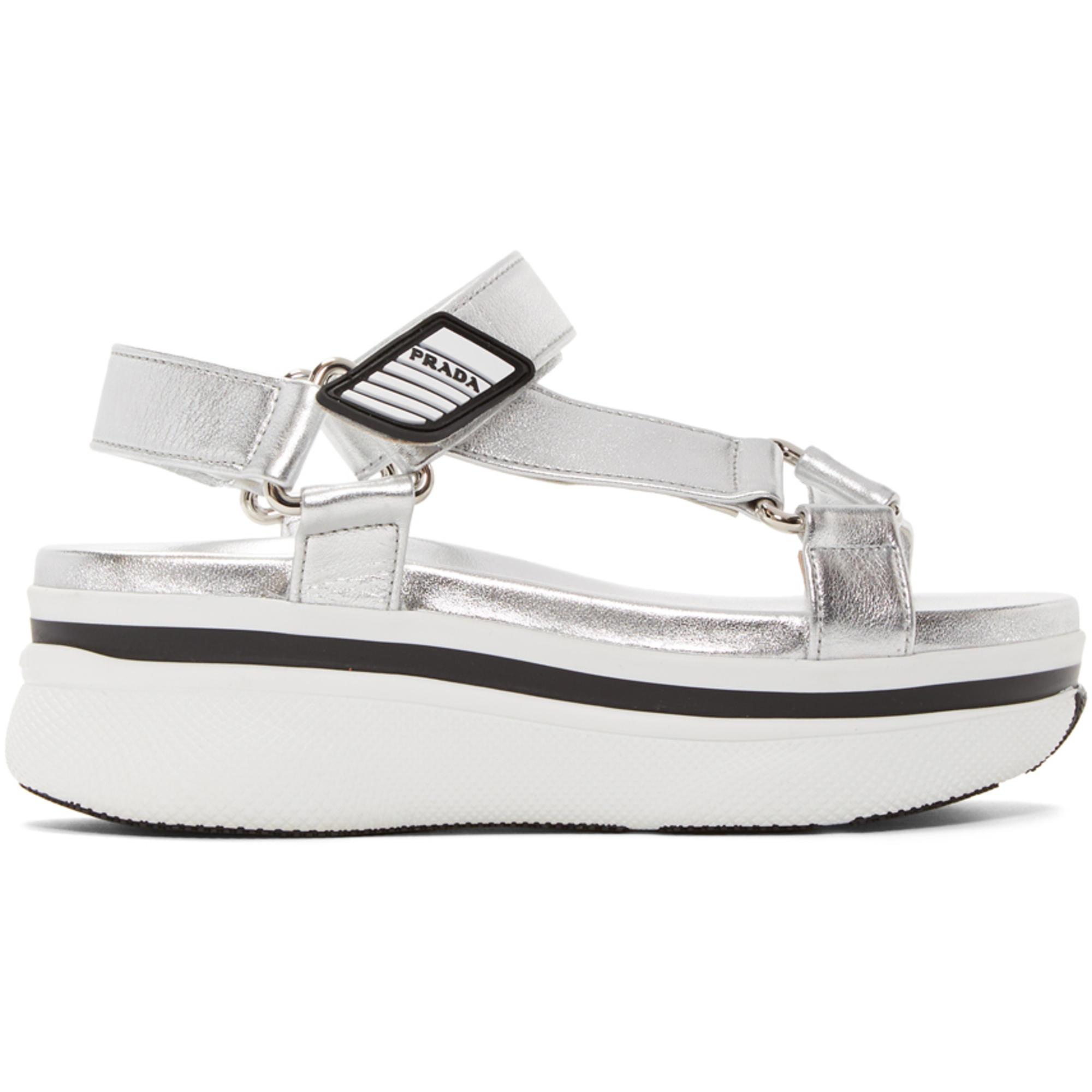 Prada Silver Platform Velcro Sandals in Metallic | Lyst