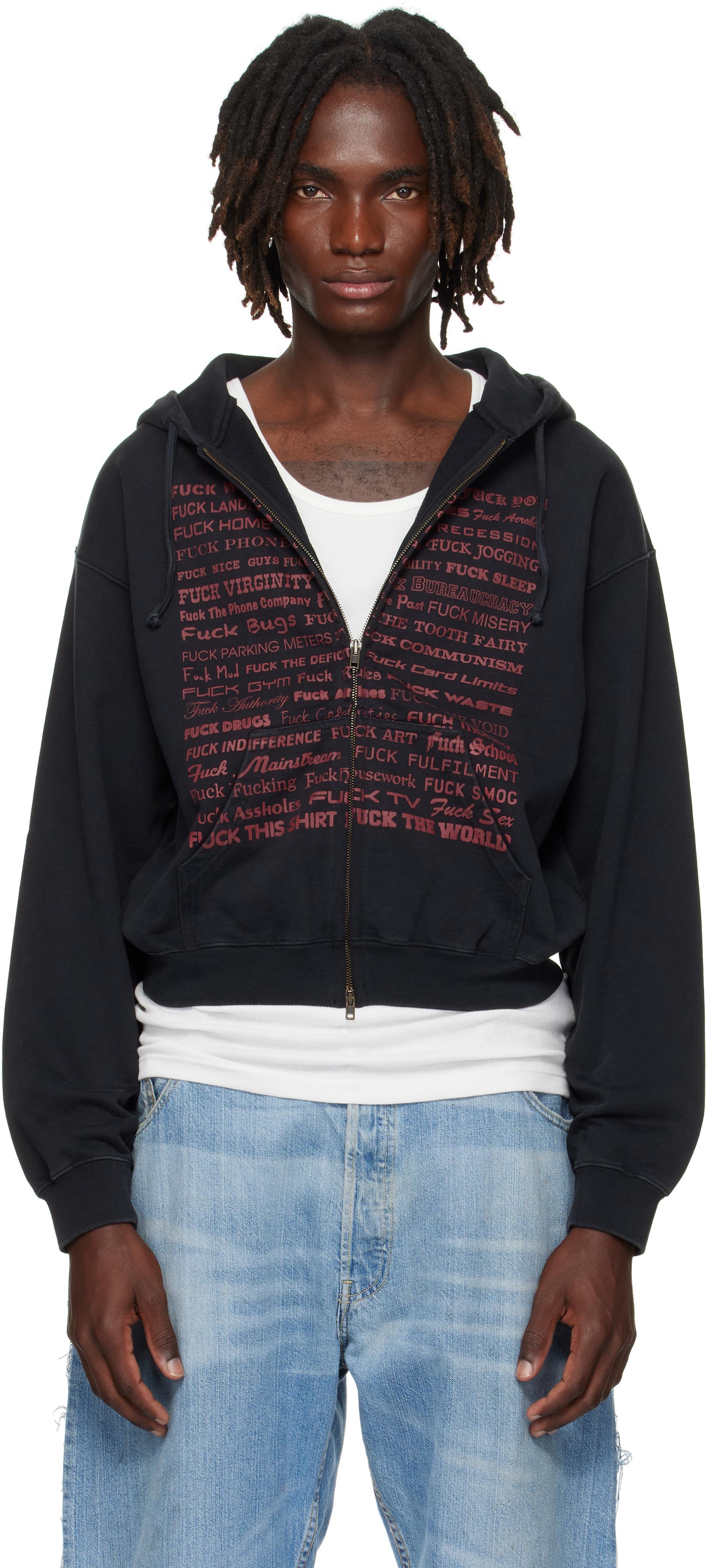 Vetements 'Fuck' Fitted Zip-Up Hoodie in Black for Men | Lyst