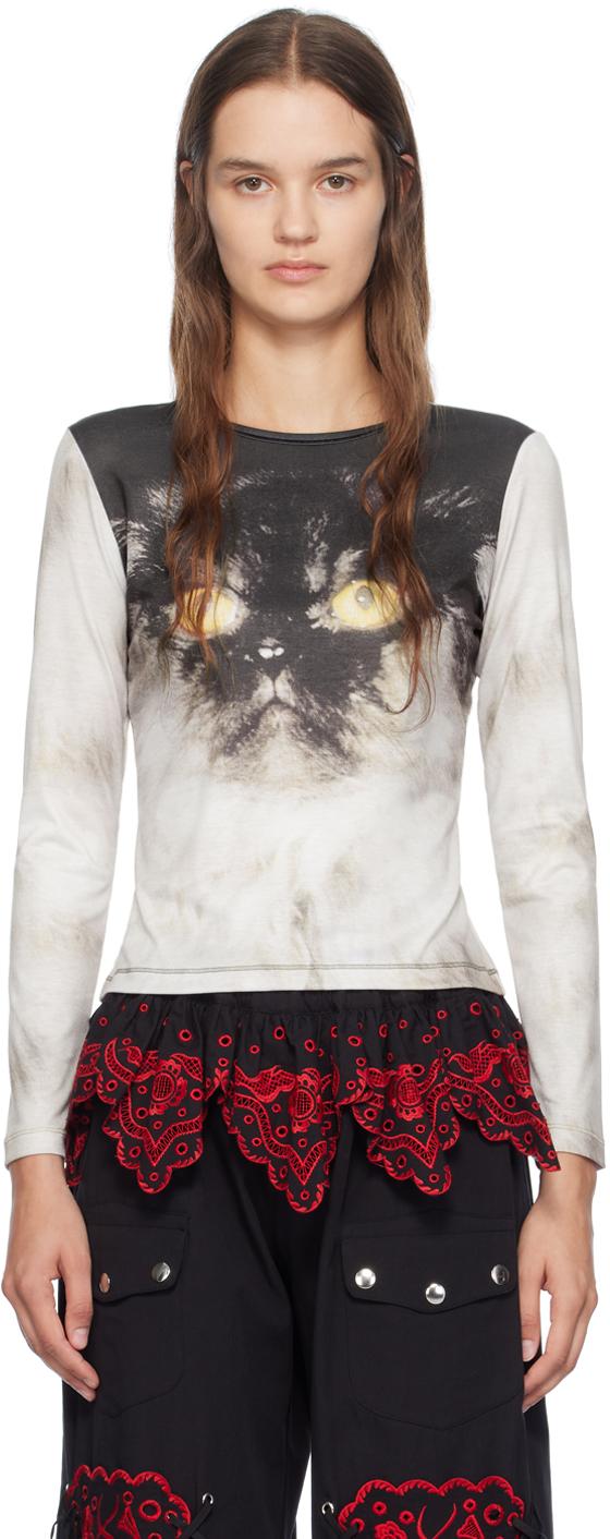 Chopova Lowena レディース ブラック グレー Sweet Pea 長袖Tシャツ  