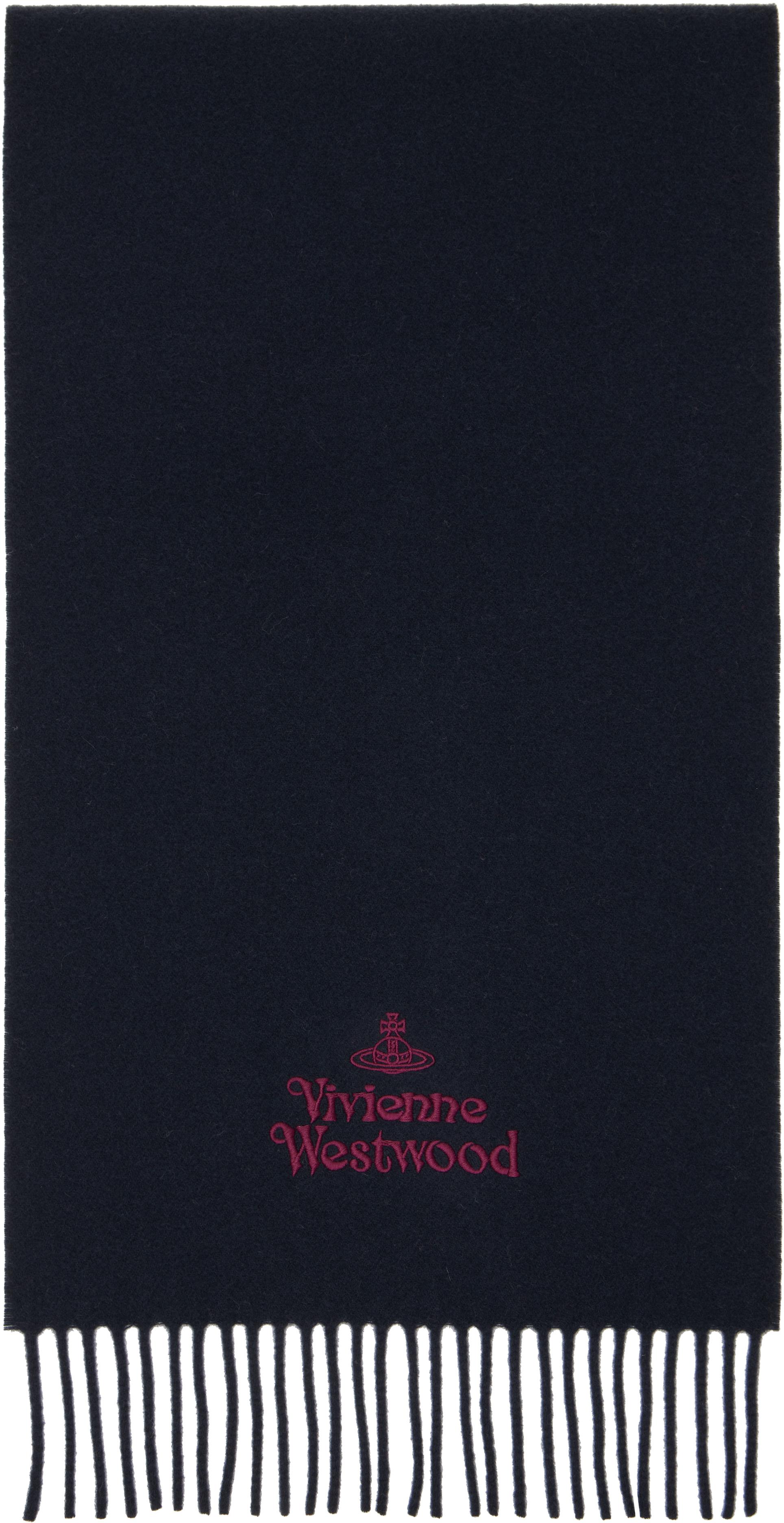 Vivienne Westwood レディース ブルー ネイビー ロゴ刺繍 マフラー 