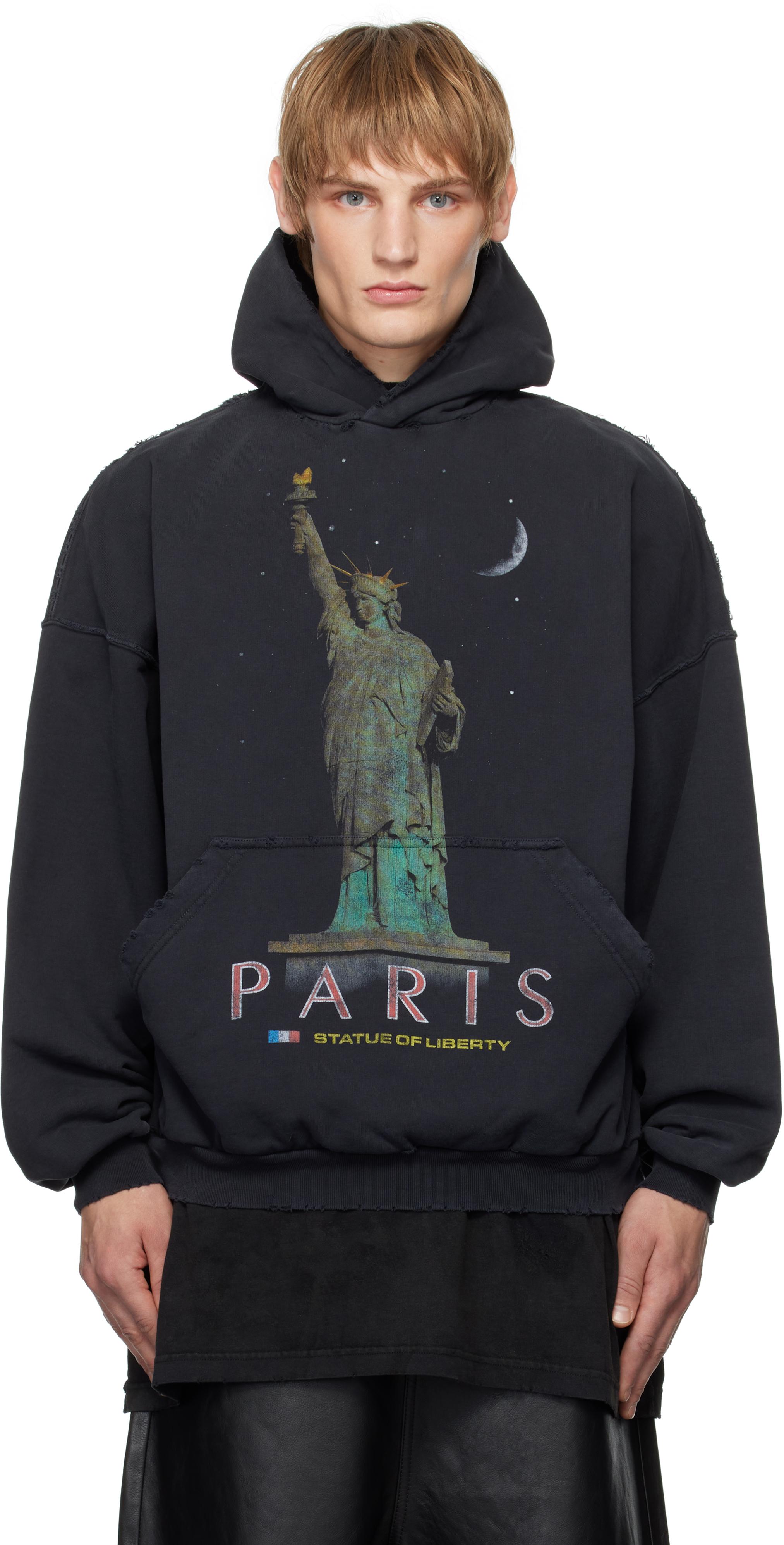 Balenciaga Paris Liberty Distressed Fleece Hoodie in Blue