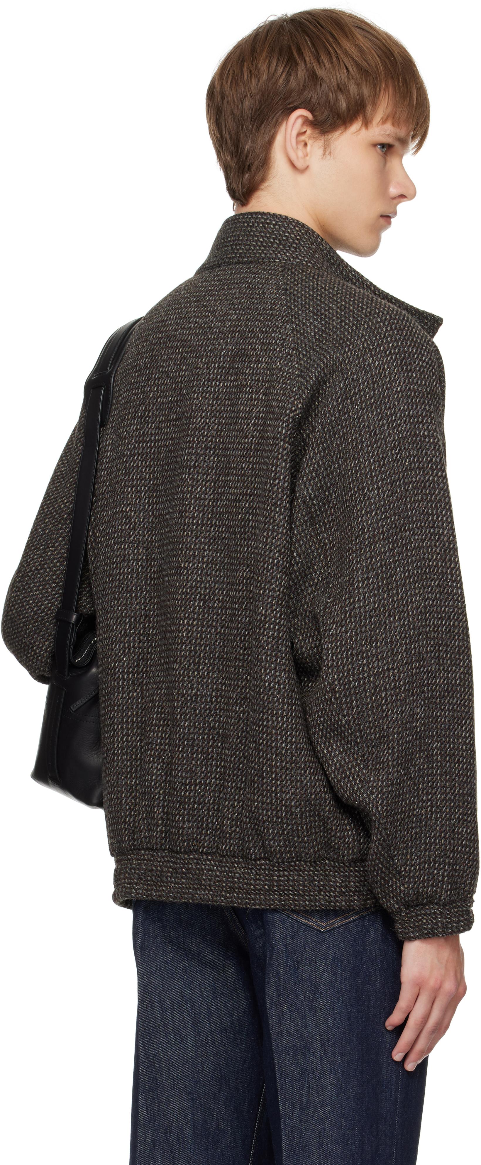 AURALEE Alpaca Wool Silk Tweed Zip Blouson Jacket in Black for Men
