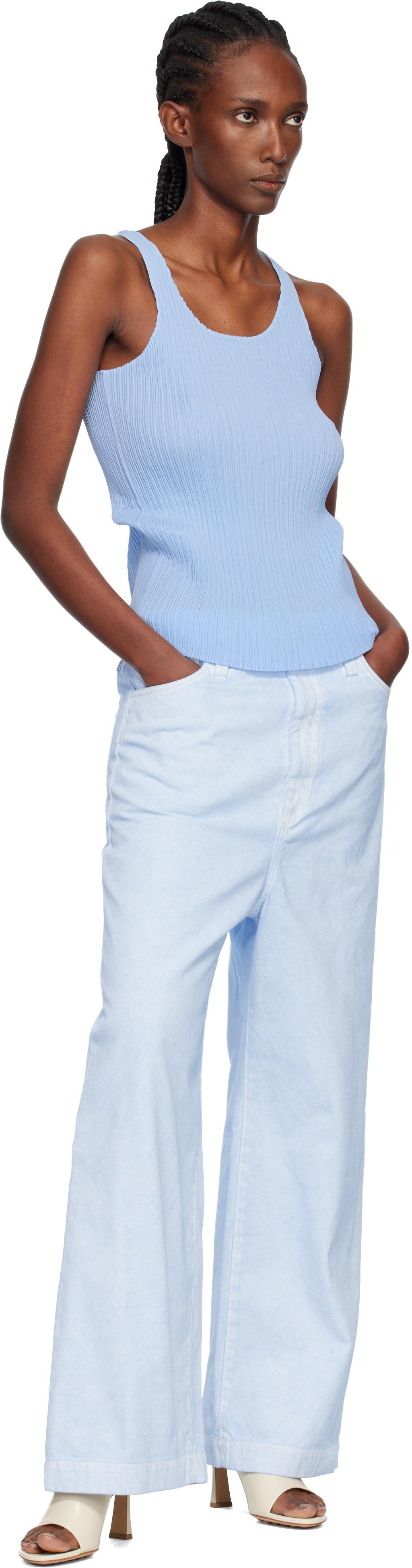 Issey Miyake Hatching Bottoms Tank Top in Blue | Lyst