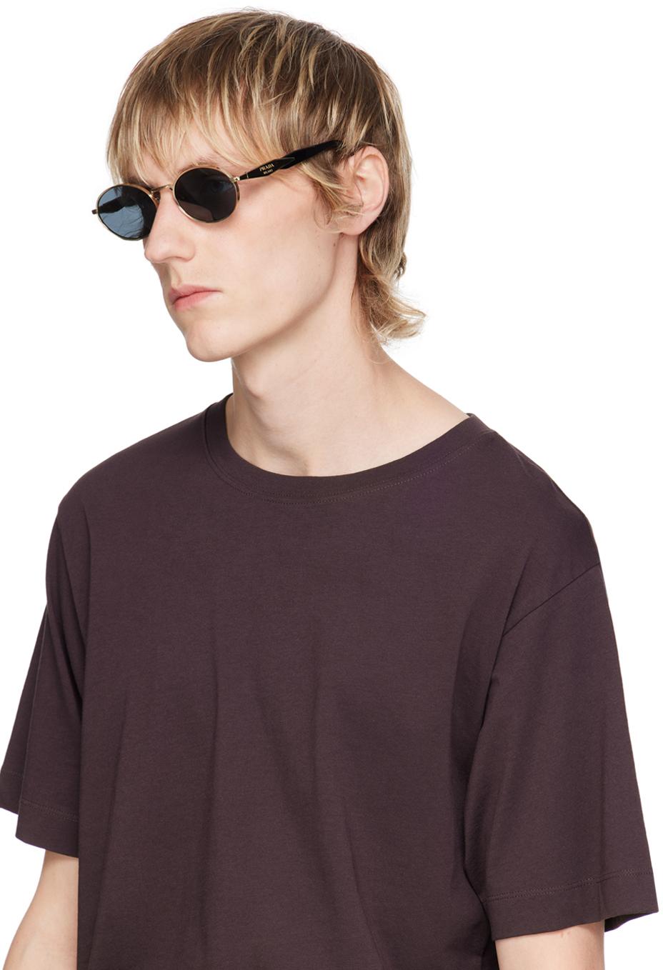 Prada Oval Sunglasses in Black for Men Lyst UK