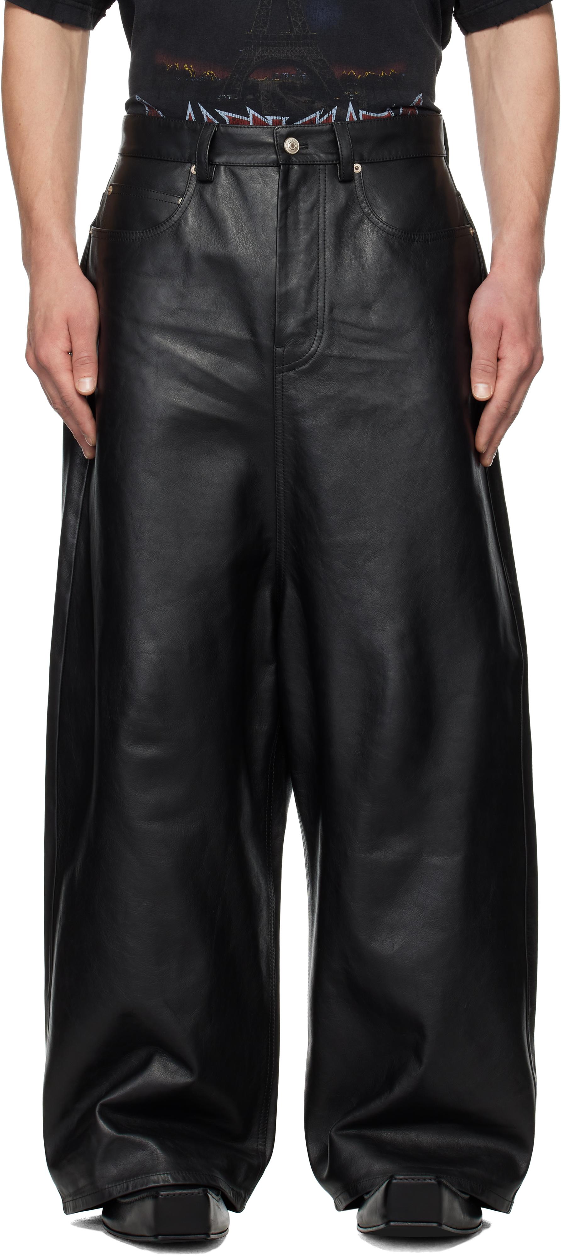 Balenciaga Soft Shining Low Crotch Leather Pants in Black