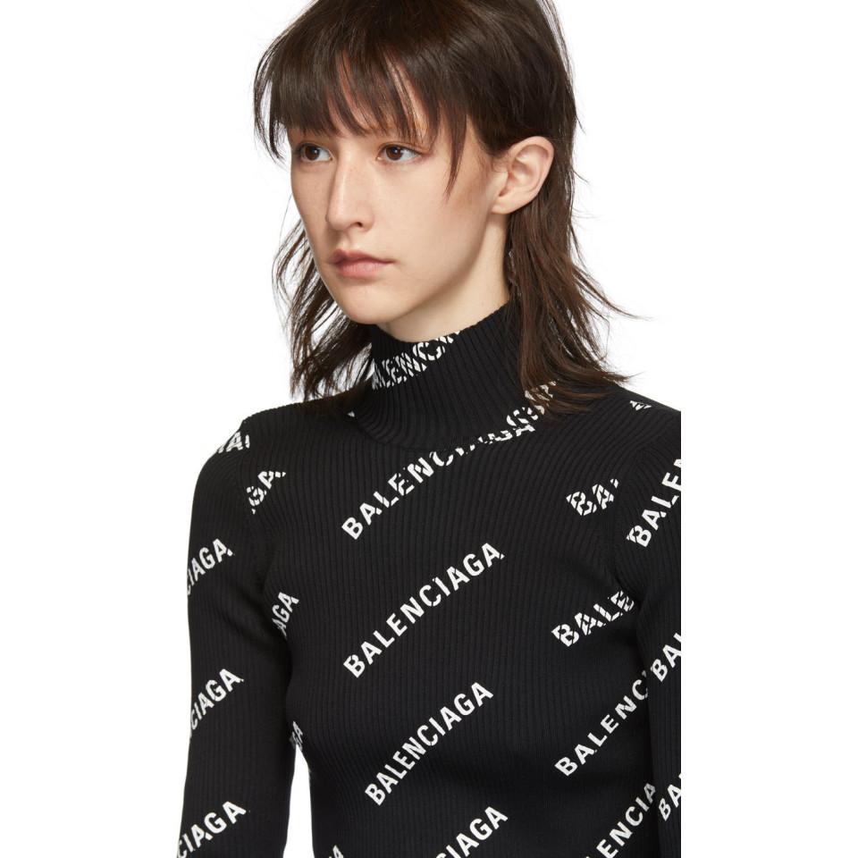 Balenciaga Alllover Logo Open Back Sweater in Black | Lyst