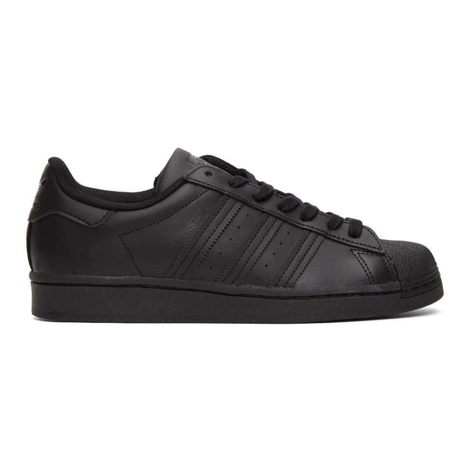 adidas Originals Leather Superstar Basketball Shoes in Black/Black ...
