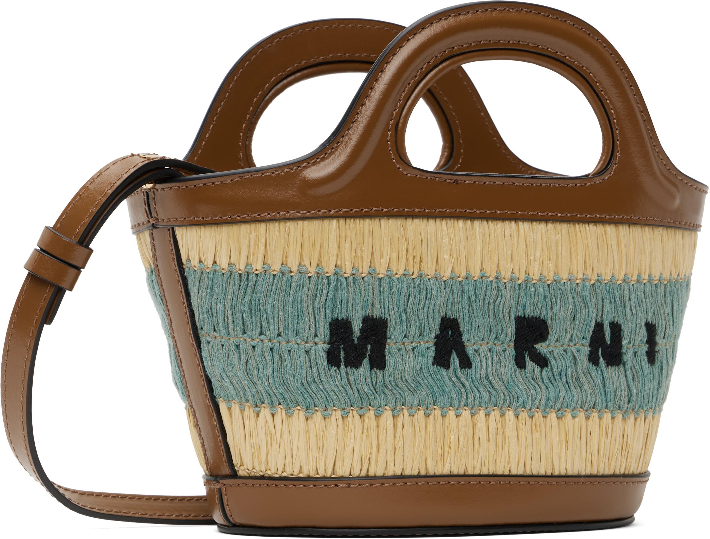 MARNI タン＆ブルー マイクロ トートバッグ Marni タン＆ブルー マイクロ Raffia-Effect Tropicalia トート