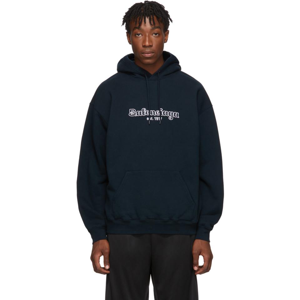Balenciaga Navy Est. Back Pulled Hoodie for Men | Lyst