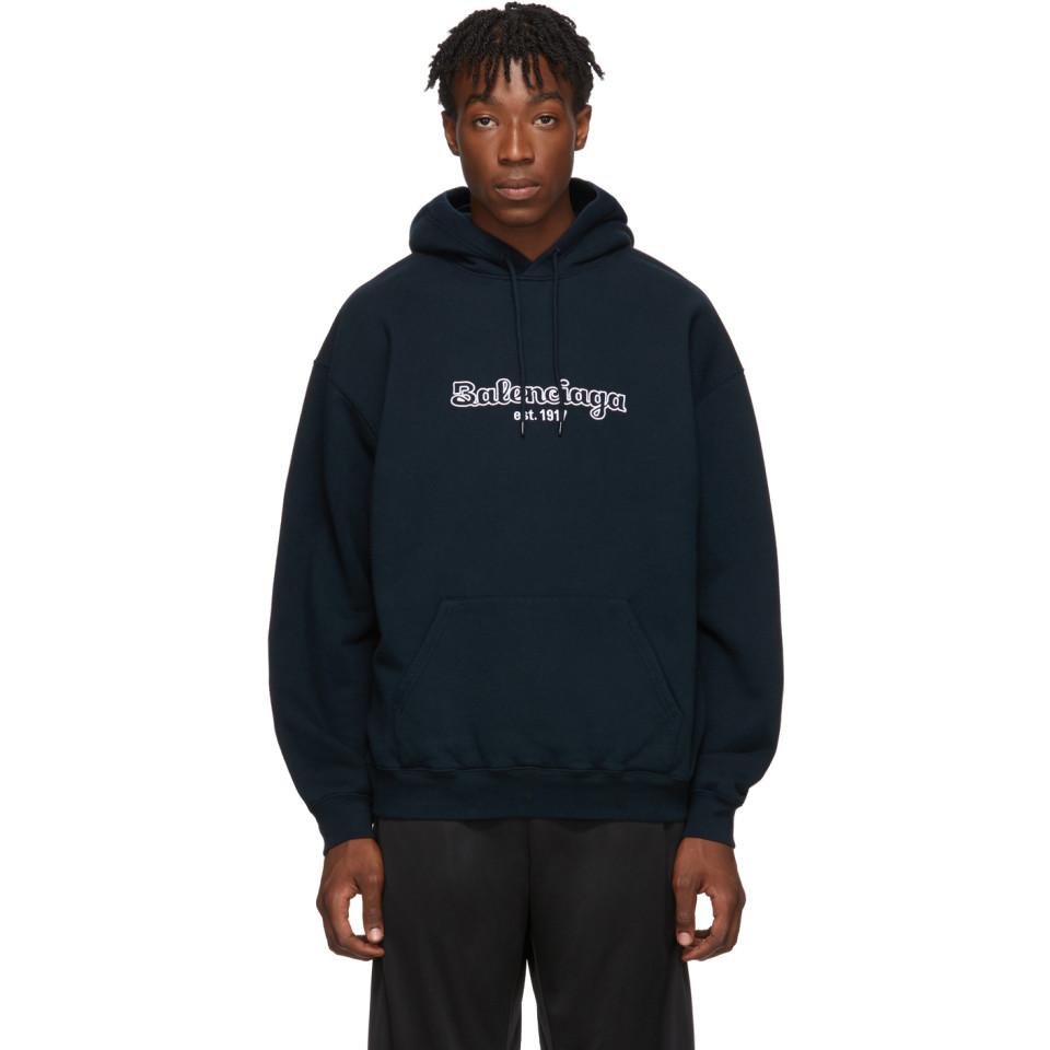 Balenciaga Navy Est. 1917 Back Pulled Hoodie in Blue for Men | Lyst