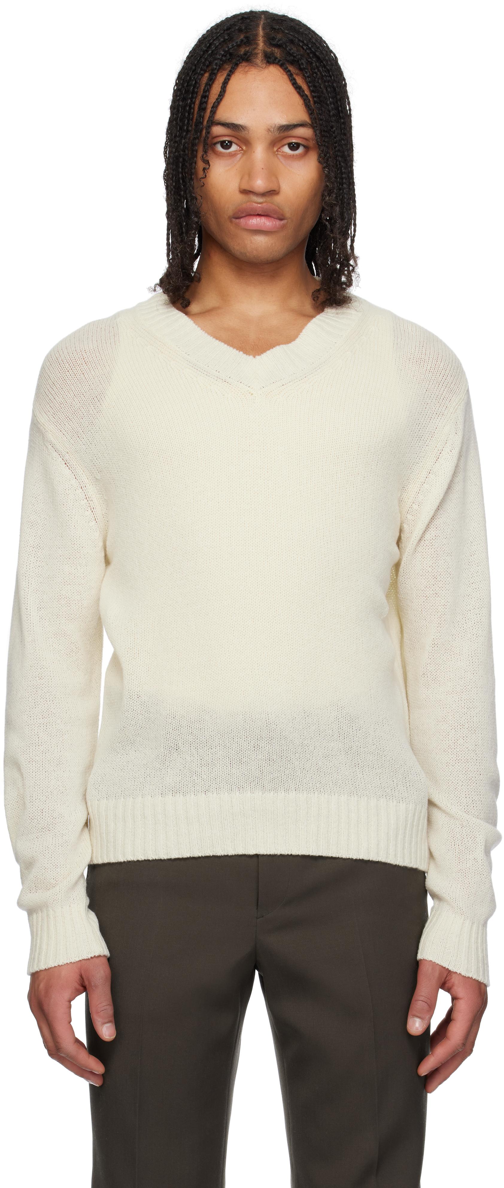 AURALEE Off- Summer Cashmere Knit V-Neck Sweater in Black