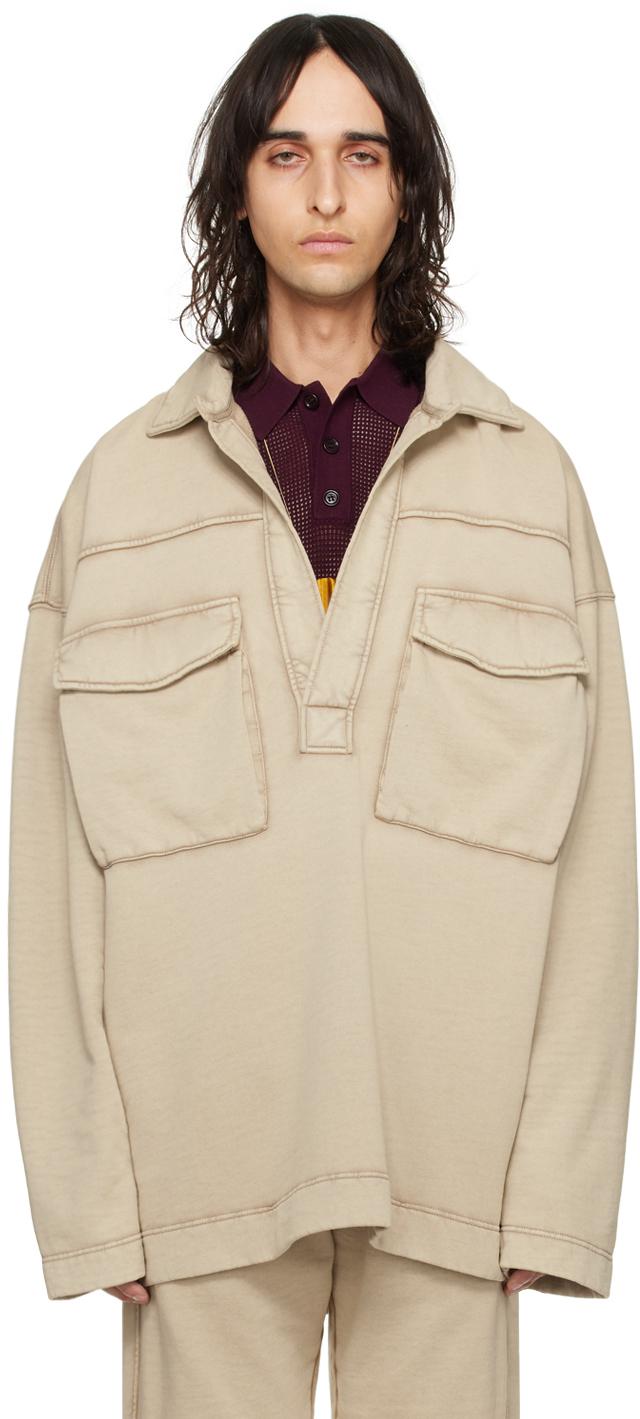 Dries Van Noten メンズ ナチュラル ドロップショルダー ポロシャツ T 