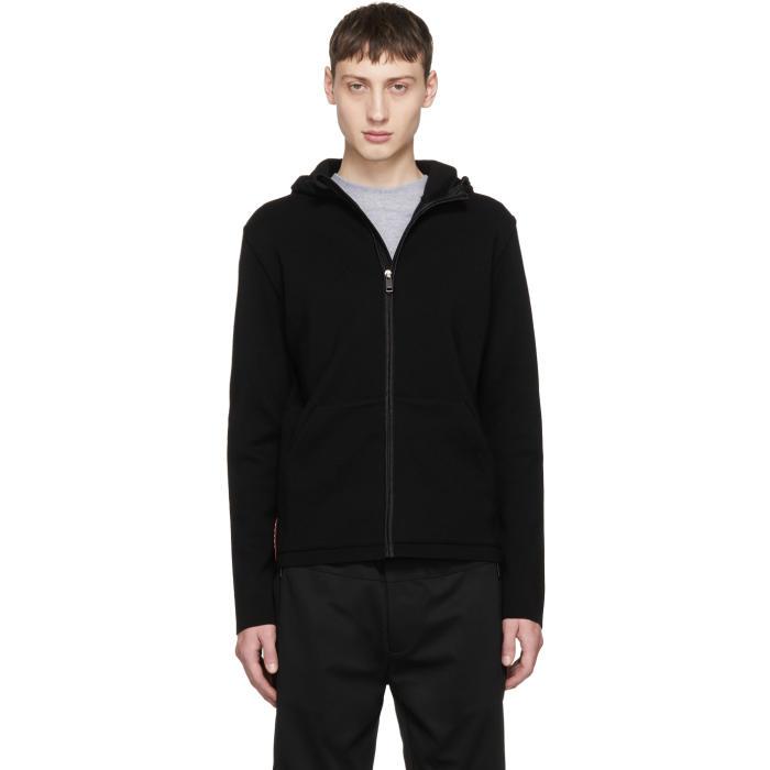 Prada Black Wool And Nylon Details Zip Hoodie for Men | Lyst