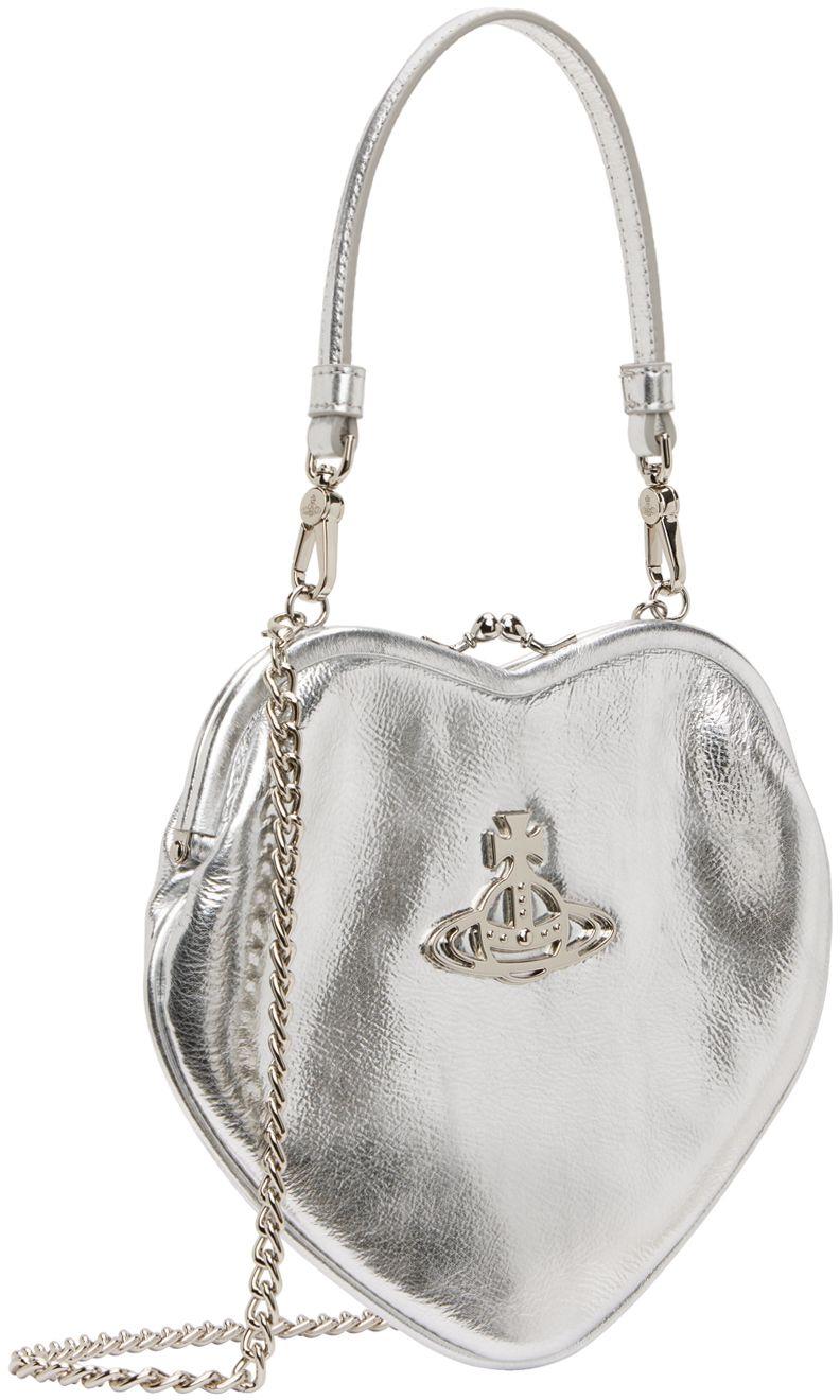 Vivienne Westwood Silver Belle Heart Frame Bag in White