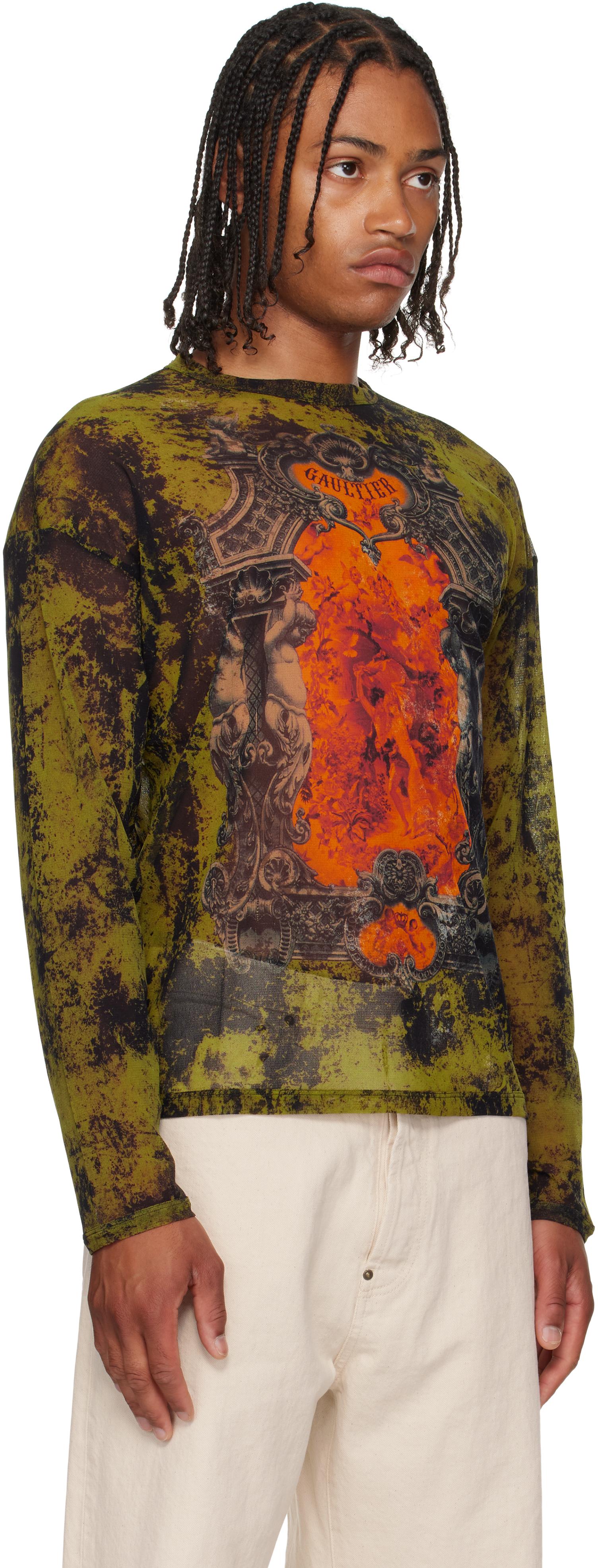 Jean Paul Gaultier Khaki 'The Oversized Médaillon' Top in Black