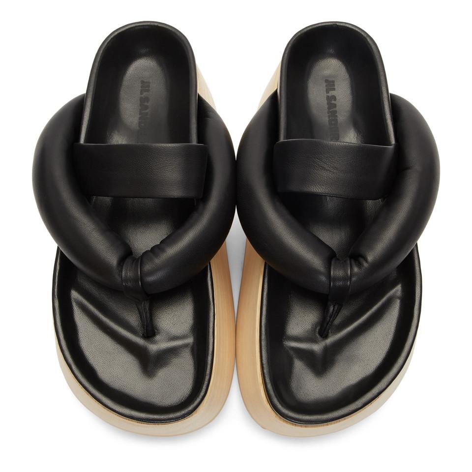 Jil Sander Leather Platform Sandals in Black | Lyst Jil Sander Leather Platform Sandals in Black | Lyst
