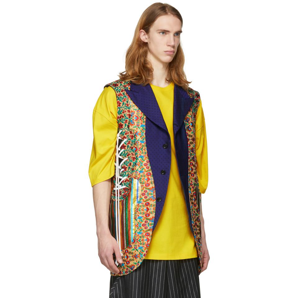Comme des Garçons Wool Reversible Multicolor Multi Fabric Lace-up Vest ...