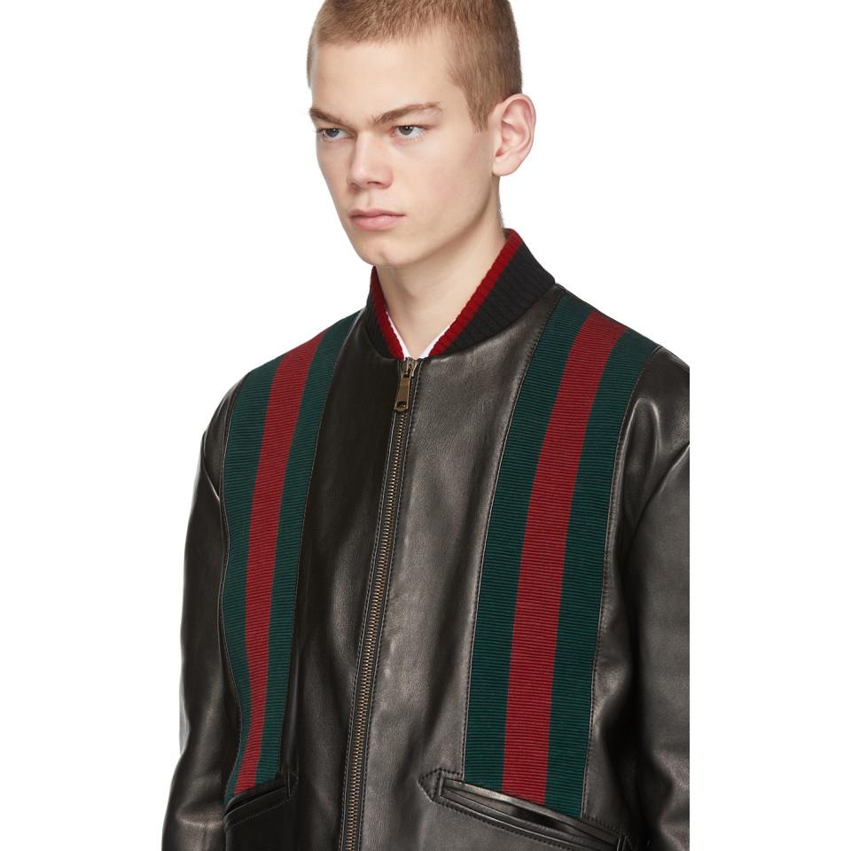 gucci leather jacket with web