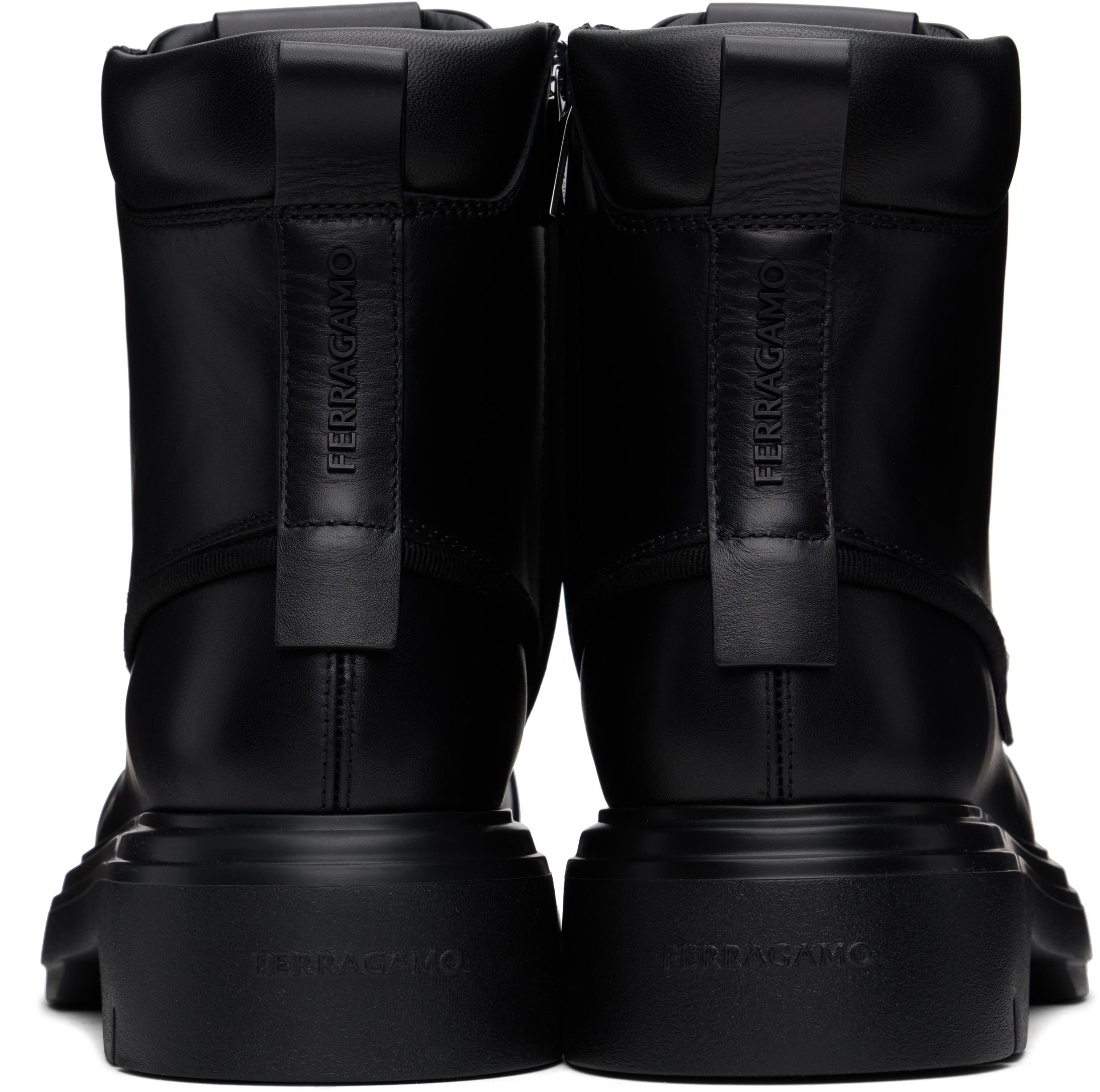 Ferragamo メンズ ブラック Maxi-Tongue コンバットブーツ ブーツ 