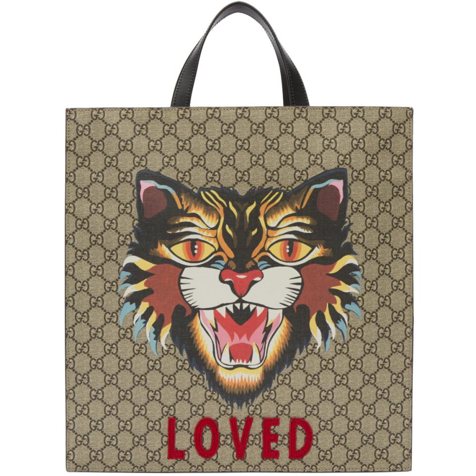 Gucci Beige 'loved' Angry Cat Tote in Natural | Lyst