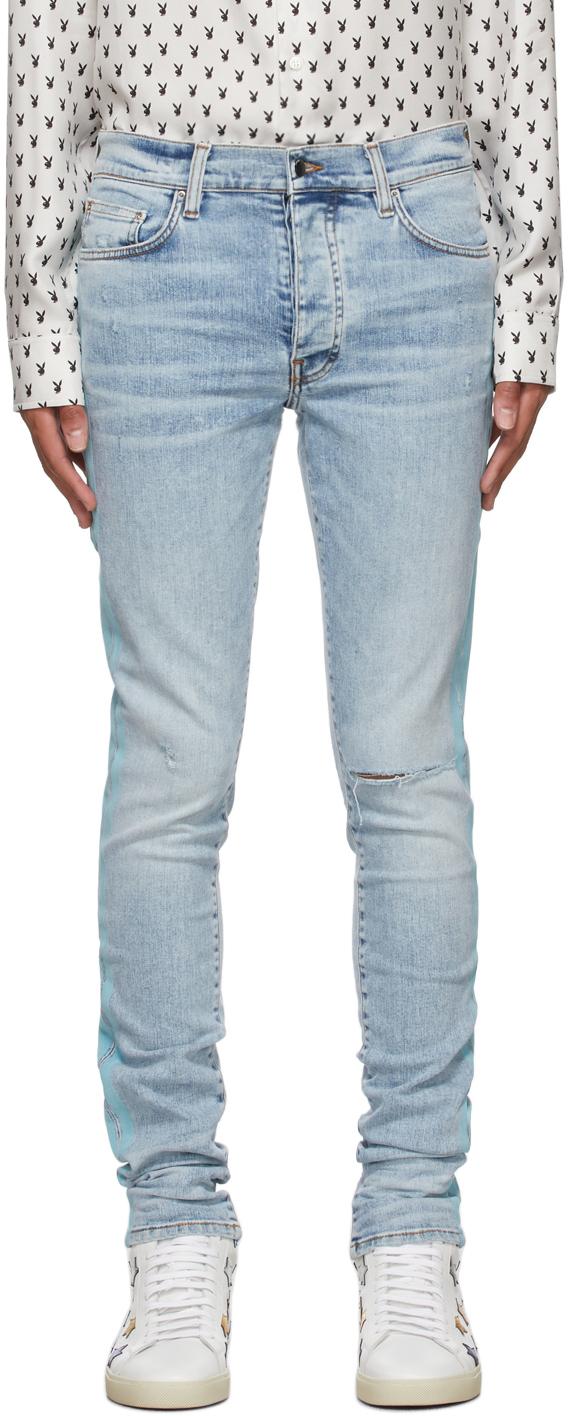 Amiri Denim Flocked Track Jeans in Blue 