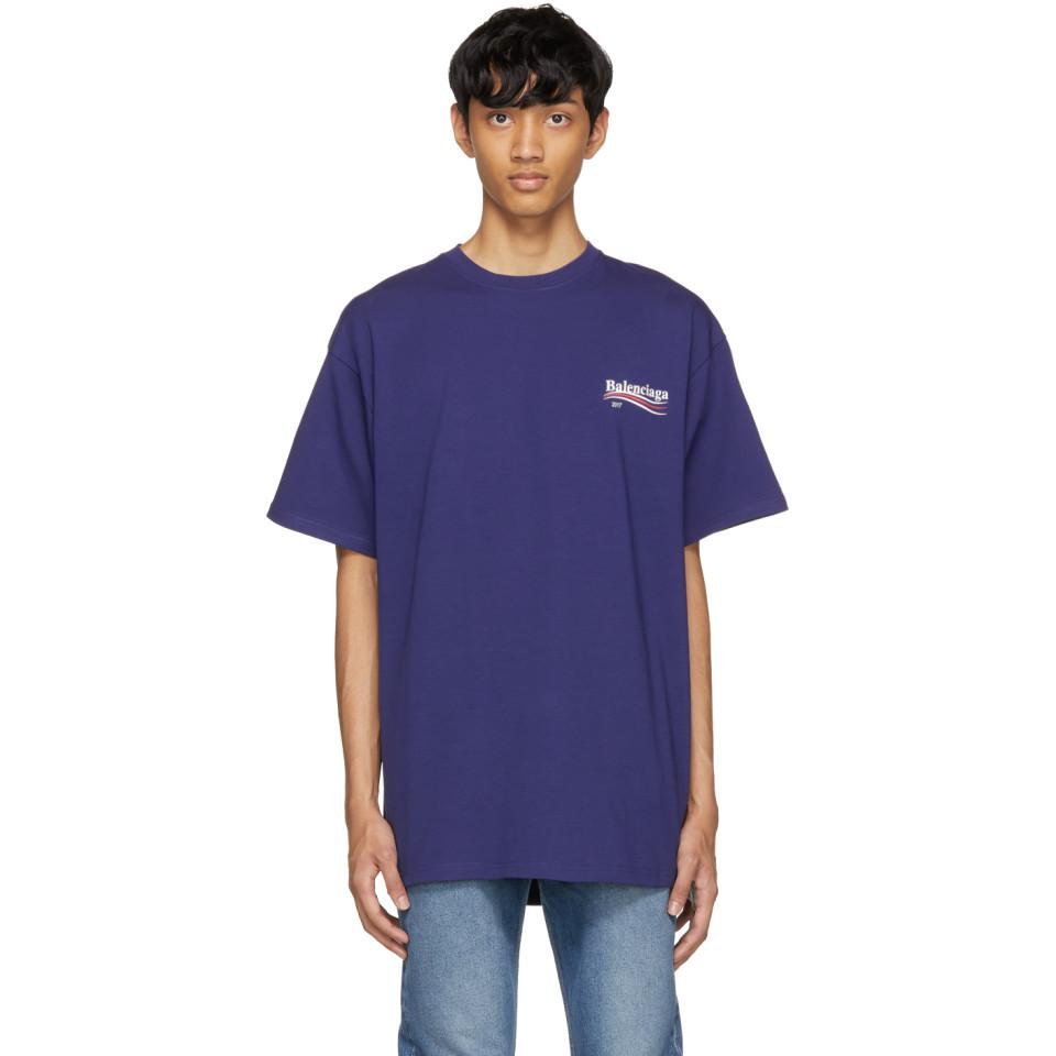 Balenciaga Cotton Blue Campaign Logo T 