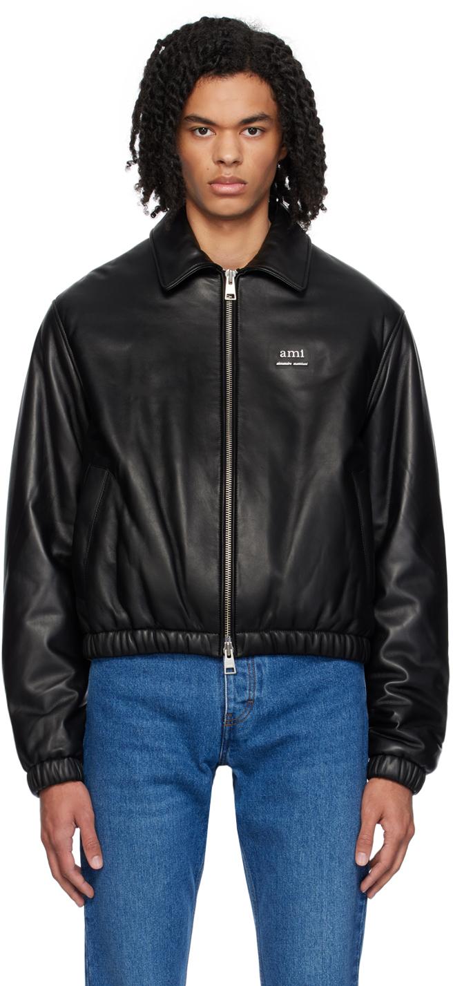 Ami Paris Padded Leather Jacket in Black for Men | Lyst