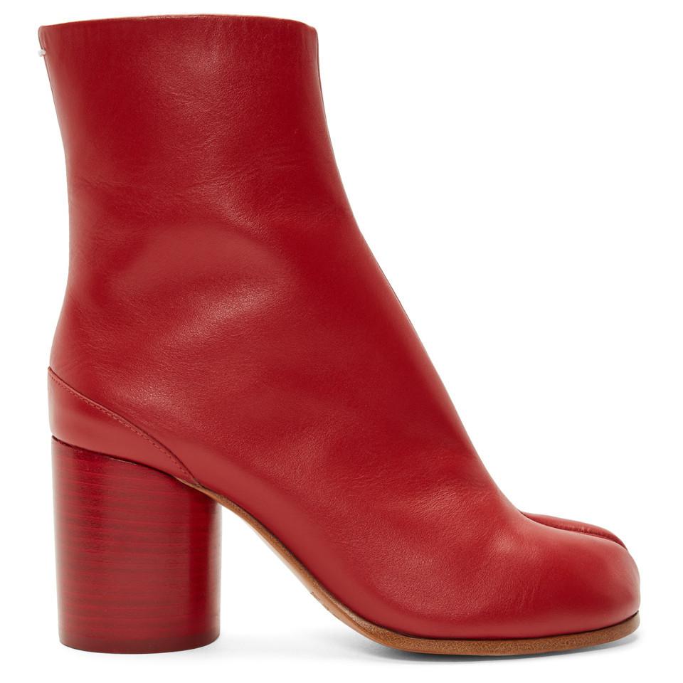 Maison Margiela Ssense Exclusive Red Leather Tabi Boots | Lyst