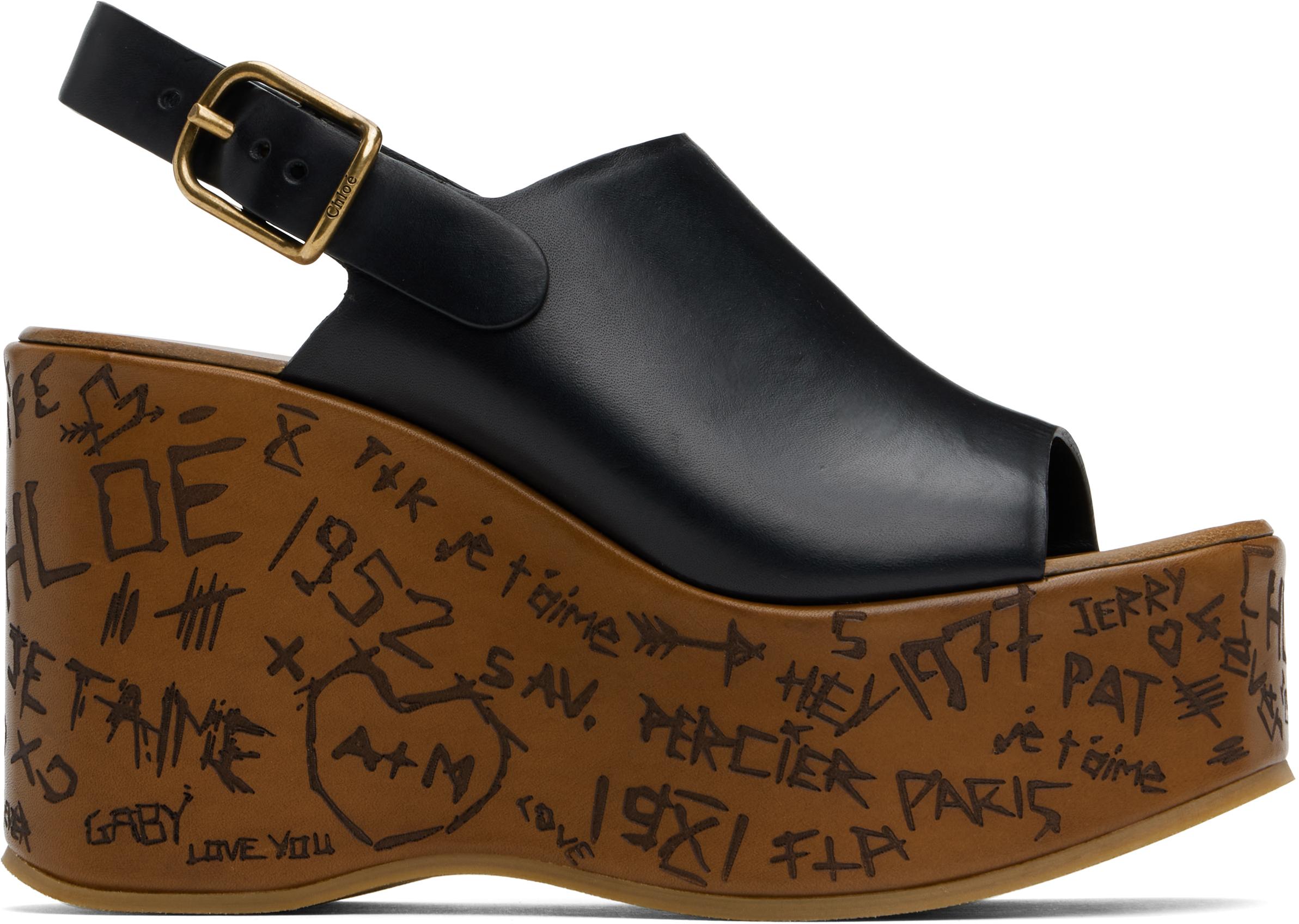 【Chloe】ロゴ Maxime ウェッジ サンダル ブラウン ブラック Chloé Maxime Wedge Sandal in Ginger brown | Chloé US