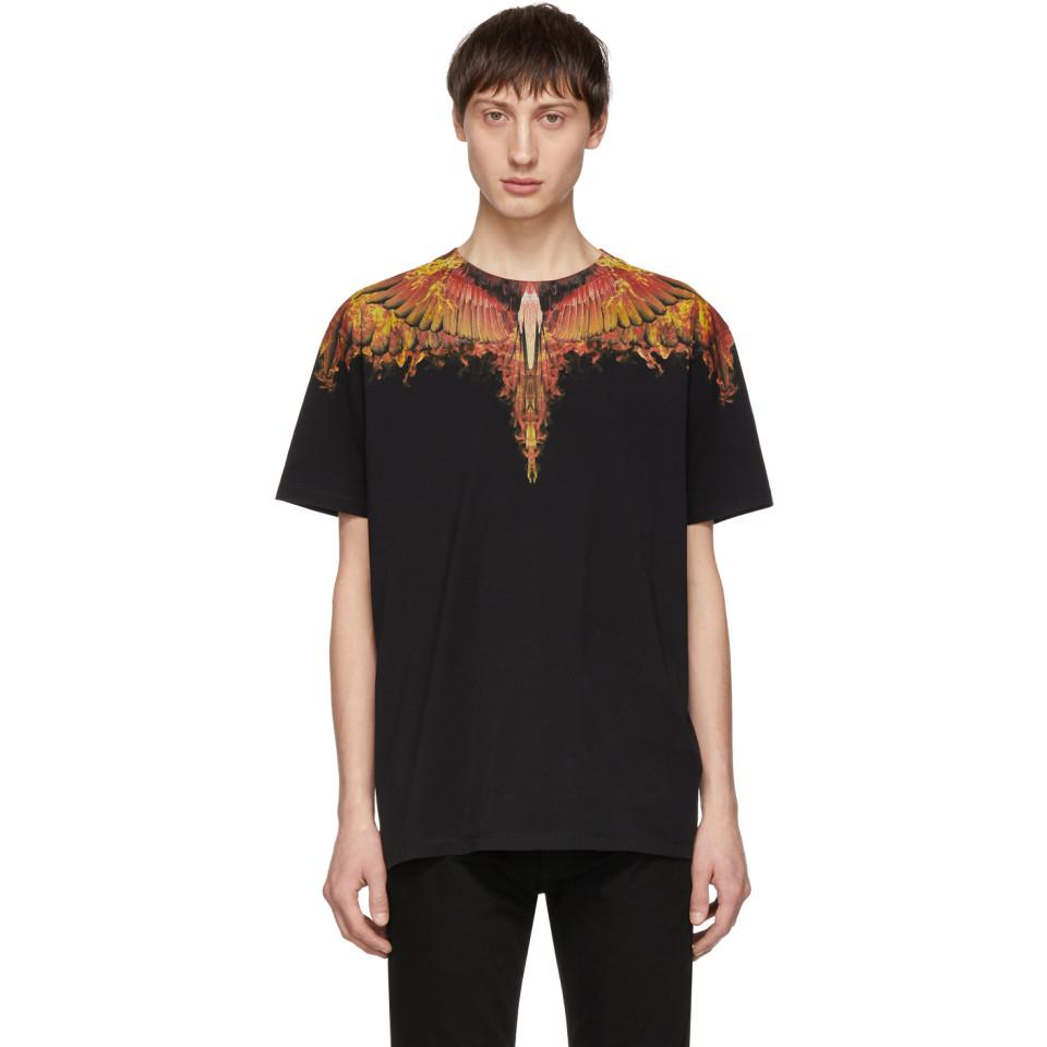 Marcelo Burlon Cotton Black And Red Flame Wings T-shirt for Men - Lyst