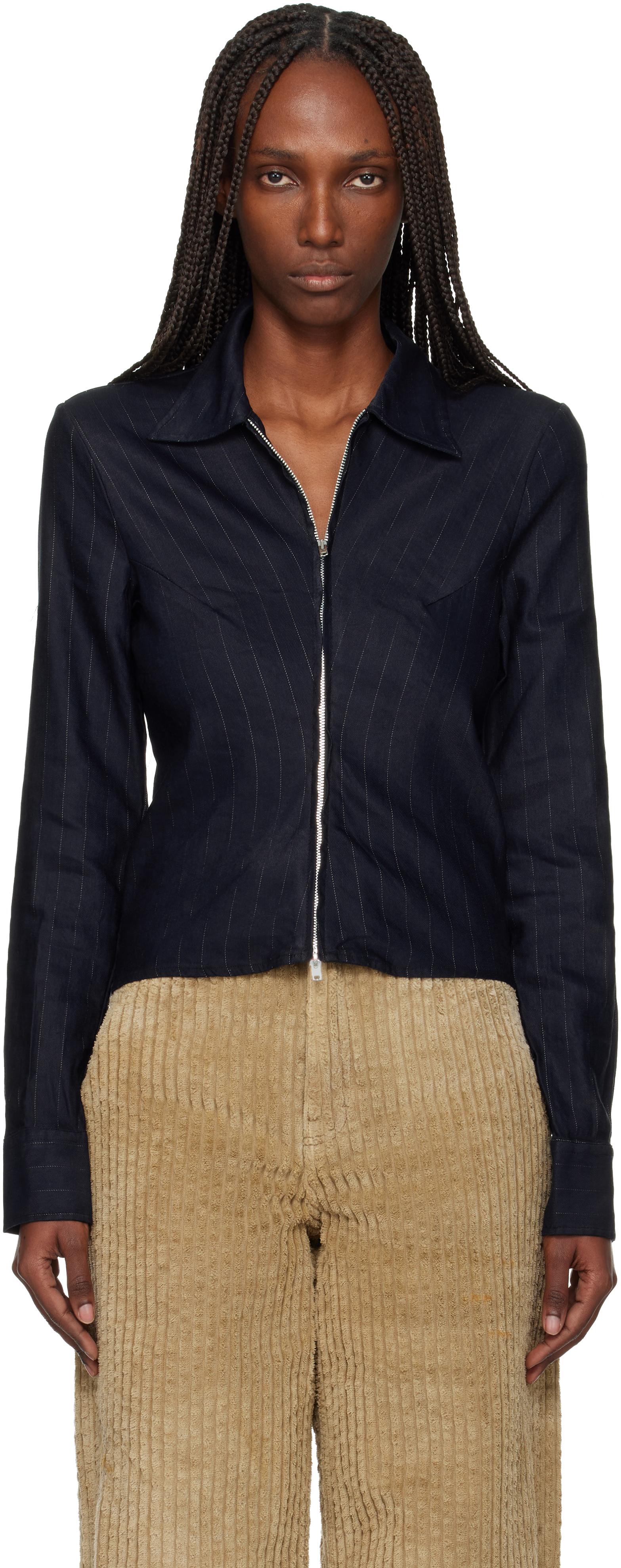 Our Legacy Slim Zip Shirt in Blue | Lyst