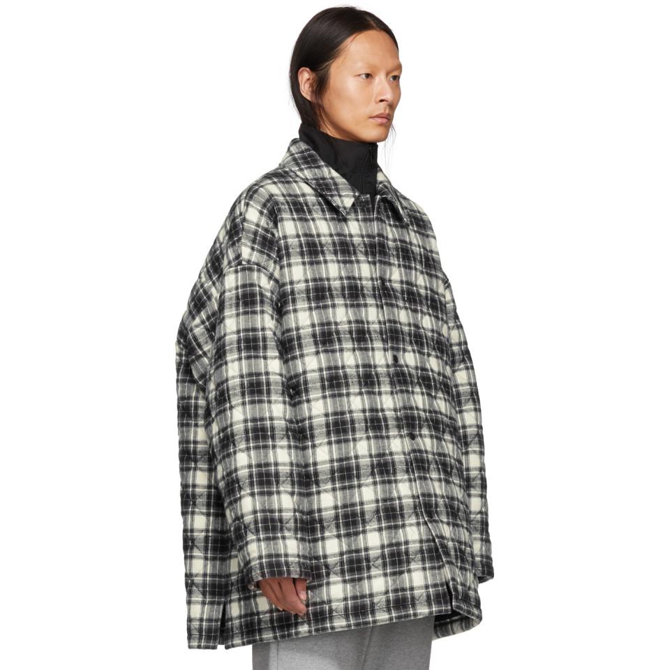 Balenciaga Grey Check Flannel Padded Shirt Coat in Gray for Men | Lyst