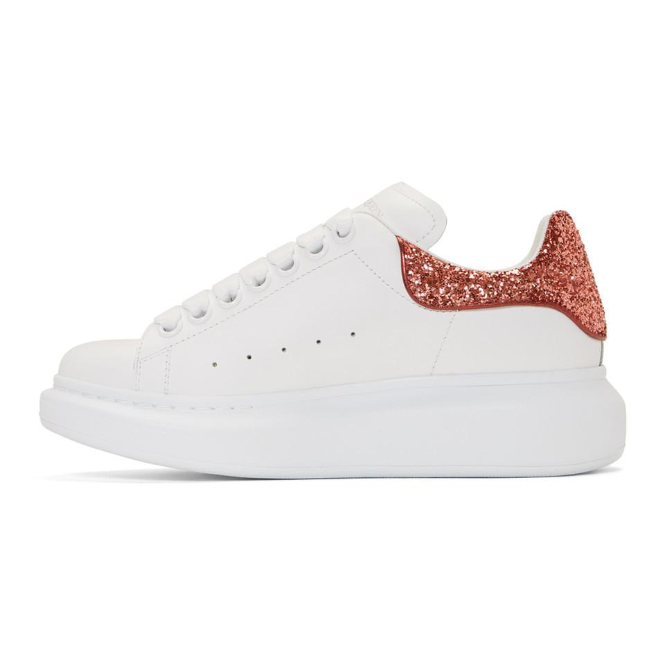 Alexander McQueen Leather White And Red Glitter Oversized Sneakers - Lyst