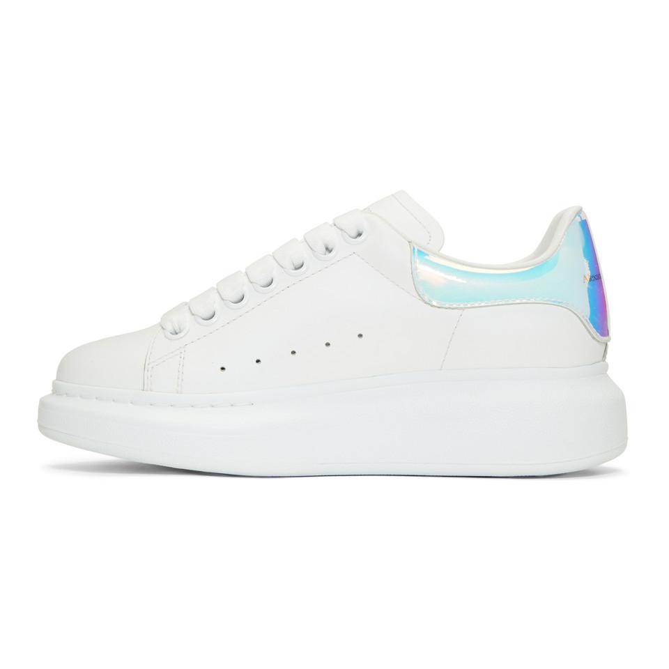 Alexander McQueen Leather White Holographic Oversized Sneakers - Lyst